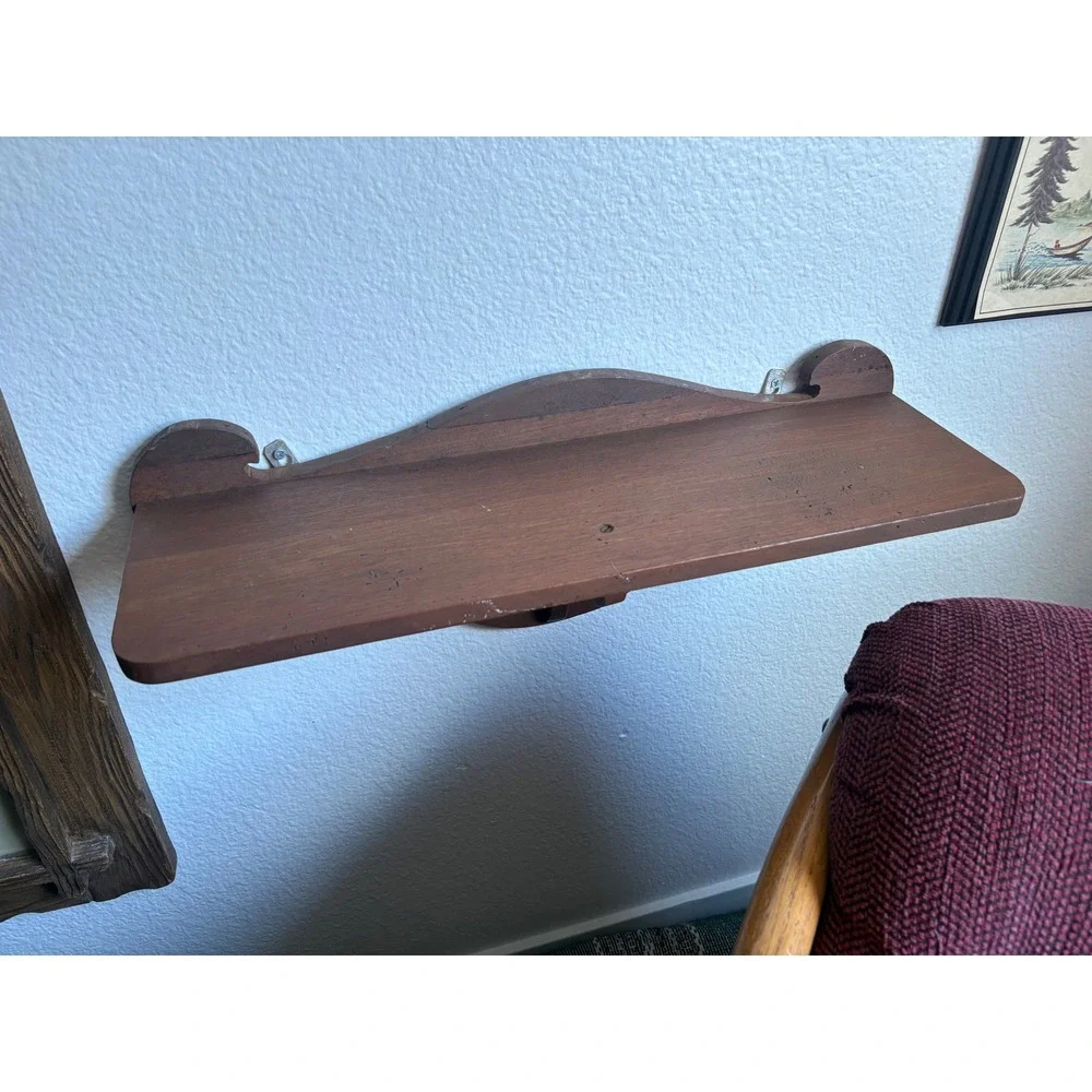 Vintage Dark Wood Floating Wall Shelf Scalloped Decorative Display 22 Inch